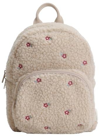 Little Dutch Rucksack Kinderrucksack Teddy für Kinder Kindergarten mit Brustgurt sand mit rosa Blumen bestickt - Fairy Garden