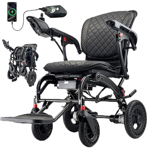 Juodkeo Silla de ruedas eléctrica ligera con reposapiés ajustable, motor silencioso sin escobillas, capacidad de 220 libras, asiento cómodo y transpirable para personas mayores