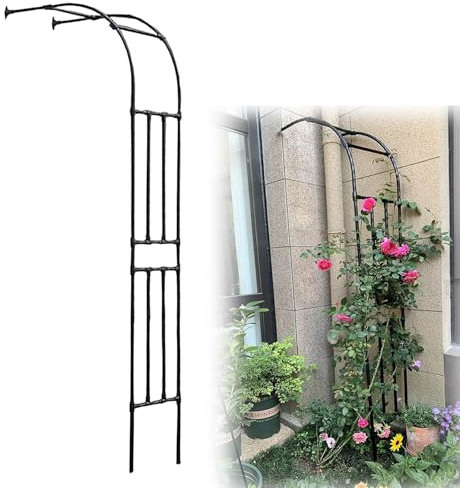 Arco de jardín para plantas trepadoras, enrejado de metal resistente a la intemperie, medio arco ajustable de 60-300 cm, pérgola para interiores y exteriores, negro (180 cm de ancho x 240 cm de alto)