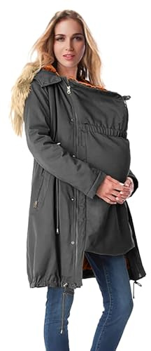 Veste d'hiver pour femme enceinte 2025 - Veste de maternité - Manteau en coton 3 en 1 - Longue bouffante - Parka avec capuche et poches - Vestes en coton imperméable