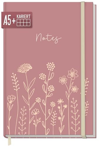Häfft paper&you® anteckningsbok A5+ rutig – dagbok ”Fine Flowers rosé”