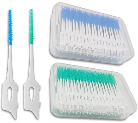 kelav 400 Pezzi Scovolini dentali Morbidi per Massaggio Gengivale, Scovolini Interdentali in Silicone con Punta Flessibile e Manico in Plastica Alimentare, 200 Blu e 200 Verde