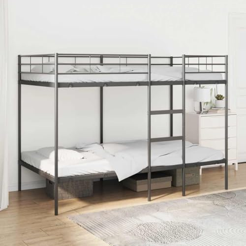 Mandloder Golvsäng, svart, 107 x 203 cm, robust stålsängram med ribbotten, platsbesparande dubbelsäng för barn och gäster, säker stege, 31 cm fallskydd