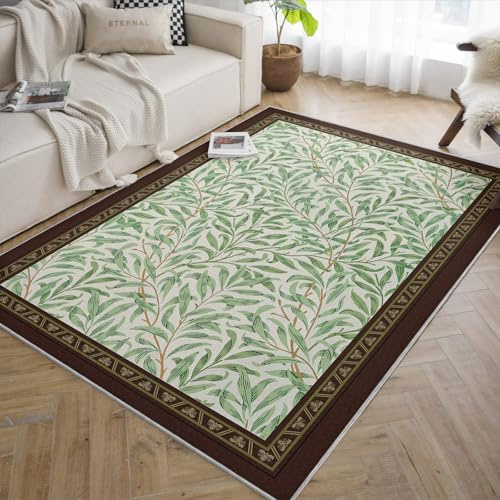 LANDERSION Tappeti botanici verdi classici 140x200cm acquerello con texture foglia salice tappeto leggero antiscivolo per la decorazione del tappeto cucina all'ingresso