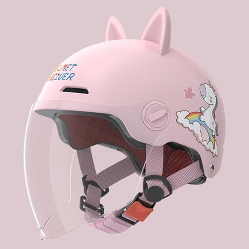 Offener Motorradhelm Für Kinder Mit Visier, Mopedhelm Mit Katzenohren, Motorrad-Halbschalenhelm Für Jungen Und Mädchen Von 3-12 Jahren, ECE 22.06-Geprüft Q,48-55cm