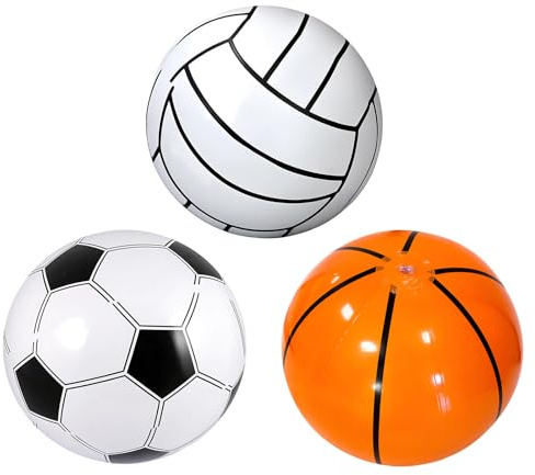 TUBAWD 3Pcs Beach Ball Inflatable Sports Balls, Perfect for Pool Games and Beach Activities, Includes Football Basketball Volleyball Design