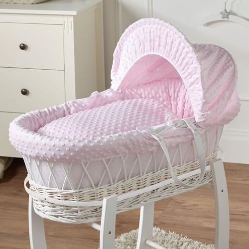 For Your Little One Pink Dimple White Wicker Baby Moses Basket With Mattress