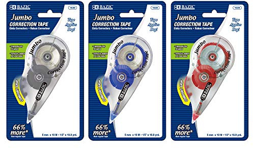 BAZIC Products Correction Tape Jumbo 5 mm x 394, Mini Instant Corrections, Easy to Use Applicator Tapes Roller White Out for Office School & Home, 3-Pack