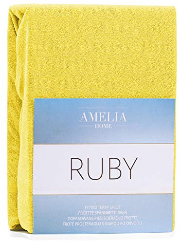 AmeliaHome Sábana Bajera Ajustable de algodón de Rizo, 200x200-200x220 cm, Color Amarillo