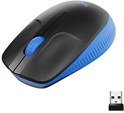 Logitech kabellose Maus M190, geschwungenes Design für beidhändige Nutzung, Batterielebensdauer von 18 Monaten plus Stromsparmodus, USB-Empfänger, präzise Kontrolle dank breitem Rad und Tasten - Blau