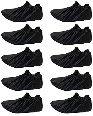 GiantGo 5 paia di copriscarpe riutilizzabili, antiscivolo impermeabile, Copriscarpe premium per scarpe, Protezione per la casa moquette pavimento, Lavabile in lavatrice, Nero classico