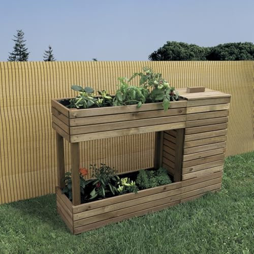 HUERTO URBANO MADERA ELEVADO CON COMPOSTADOR