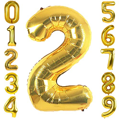 Tomario 40 Inch Large Number Balloon, Giant Foil Number Balloons for Birthday Party Decoration, Anniversaries (Glod, Number 2)