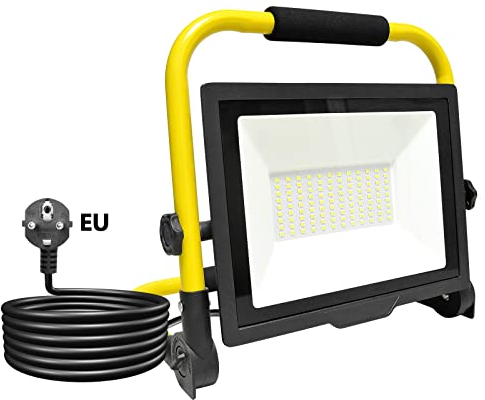 RIGIDON Foco de Trabajo Led 75W, 7500LM Portatil Proyector Led, Soporte Plegable, IP66 Focos Lámpara Uso en Interiores y Exterior, Para Obra de construcción, Taller, Garaje, Jardín, 6000K Blanca