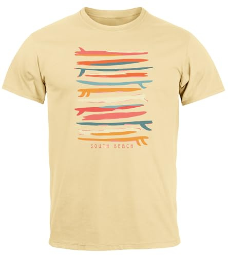 Neverless® Herren T-Shirt Surfboards South Beach California USA Sommer Surfing Fashion Streetstyle Natur-rot L