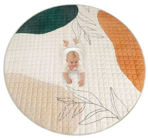 Gesteppte Krabbeldecke Baby 150cm, Aquarell – extra dicke 1,5cm weiche Baby Krabbelmatte – Baby Spielmatte mit rutschfester Unterseite zum Krabbeln, Laufgitter – maschinenwaschbare Baby Spieldecke