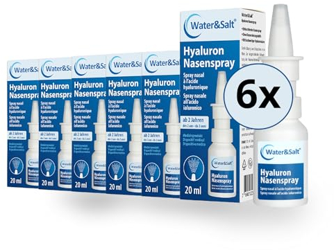 Water&Salt® Hyaluron Nasenspray 6x20ml [LANGANHALTENDE BEFEUCHTUNG BEI TROCKENER NASE] – ohne Konservierungsstoffe, mit hochwertiger Hyaluronsäure – Nasenpflegespray für die ganze Familie