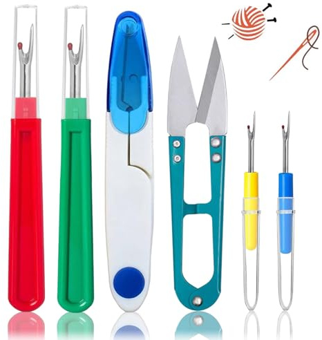 Seam Ripper Stitching Thread Unpicker, 6 Pcs Professional Sewing Tool Kit Include 2 Big and 2 Small Seam Ripper, Positioning Pin and Yarn Scissors for Sewing Needlework DIY Craft