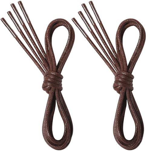 7STROBBS Cordones Redondos Encerados de Zapatos de Vestir para Mujer y Hombre, 2Pares Marrón ø2.5mm Oxford Cordones para Botas, Business Cordones de Zapatos 60cm
