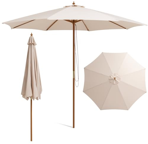 KOMFOTTEU Sonnenschirm 300 cm, Klappbarer Balkonschirm, Strandschirm Rund, Gartenschirm für Strand, Balkon, Beige