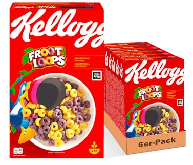 Kellogg's Froot Loops Frühstückscerealien (6 x 375 g) – bunte Kringel aus Weizen, Hafer und Mais mit Fruchtgeschmack – ohne künstliche Farb- und Aromastoffe