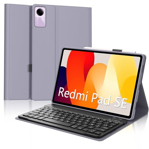 IVEOPPE Coque Clavier Redmi Pad SE 11 Pouces, Rétroéclairage 7 Couleurs, Coque en Cuir avec Clavier Bluetooth Magnétique Amovible AZERTY Français pour Xiaomi Redmi Pad SE 11 2023, Viola