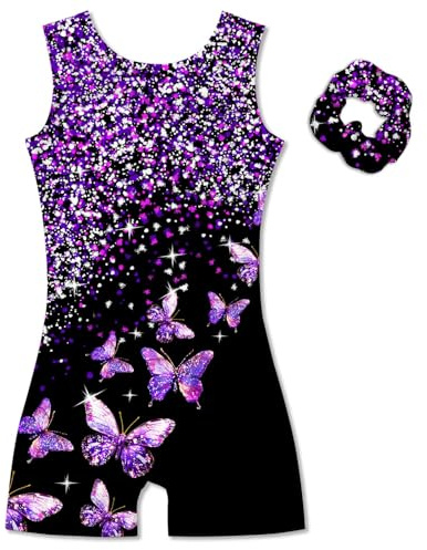 Vogseek 11-12Y Girl's Gymnastics Leotards Purple Butterfly's Biketards