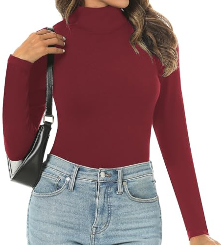 Totatuit Maglione Dolcevita a Maniche Lunghe da Donna,Maglia Donna Collo Alto,Lupetto Leggero Aderente a Manica Lunghe Elegante Elasticizzato Primavera Autunno Basic Top Rosa XXL