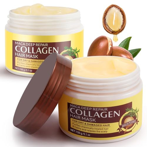Maschera Capelli Collagene Maschera per capelli, Maca Essenza Riparazione profonda Balsamo, Maschera per Capelli per Riparazione Profonda, Idratazione Intensa, Capelli Secchi e Danneggiati 150ml