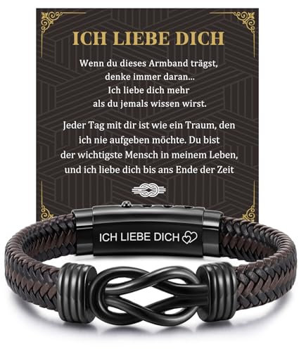Ich Liebe Dich Lederarmband Geschenke für Männer - Leder Armband mit Gravur Liebe Text für Mann Ihn Ehemann Freund, Herren Lederarmband Liebesgeschenke für Männer Geburtstag Valentinstag Jahrestag