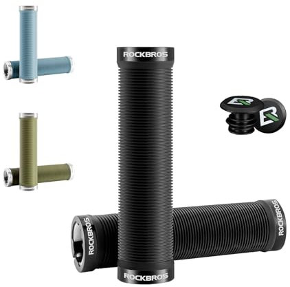 ROCKBROS Bike Handlebar Grips Non-Slip Double Lock Bicycle Grips 22.2mm Universal Mountain Bicycle Grips for MTB BMX Road Gravel Bike Scooter, Black, Blue, Green