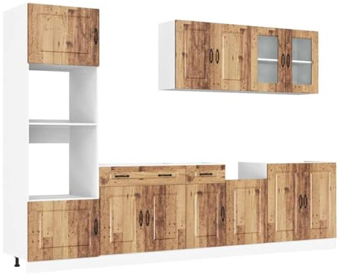 vidaXL 7-TLG. Küchenschrank-Set Kalmar Altholz-Optik Holzwerkstoff, Küchenzeile Einbauküche, Schrank-Set, Unterschrank, Küchenschrank, Hängeschrank