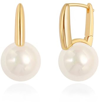 KOOUNUATA Exquisitos pendientes de perlas blancas, pendientes de anillo ligeros, joyas artesanales minimalistas para mujeres