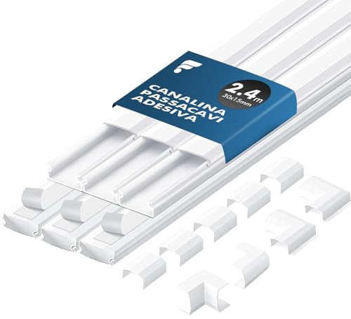 shinfly 2,4 m kabeltrunkningskit, självhäftande – mini trunking för elektriska kablar, kabelskydd för sladd, kabelhantering väggracerbana – trådprydlig concealer-kanal för TV – vit 30 mm x 15 mm