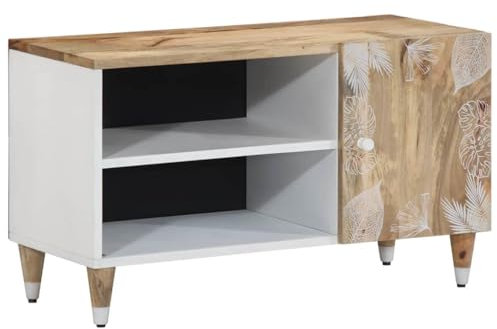 AJJHUUKI Gabinetes y estantes de almacenamiento de medios de almacenamiento, mueble para TV, 80 x 31,5 x 46 cm, madera maciza de mango