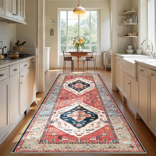 TEHWDAIYOU Alfombra Pasillo Antideslizante Vintage Alfombra Cocina Alfombra Entrada Lavable Alfombra Comedor Pasillo Alfombra Larga de Pasillo Cocina Lavadero Entrada Habitacion 40 x 60 cm