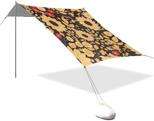 Strandmuschel Faltbare Strandmuschel UPF50 Hellgelb Großes Sonnenzelt mit Sandsäcken Sandschaufel Pfosten für Camping Picknick Garten Angeln