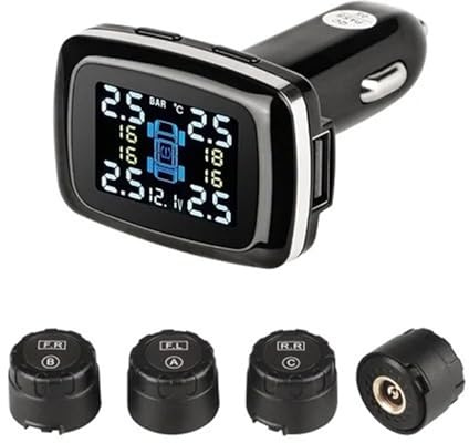 EHYSYN Sistema de monitoreo de presión de neumáticos TPMS para automóvil, sensores para Encendedor de Cigarrillos con Puerto USB, Sistema de Control TPMS(External Sensor)