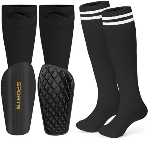 DiULi Sujeta Espinilleras Futbol Niño, Mini Espinilleras de Fútbol 8 x 16cm, Espinilleras Pequeñas con Calcetines y Bolsillo para Caneleiras Futbol Criança, Transpirable y Antideslizante(Negro 3pcs S)