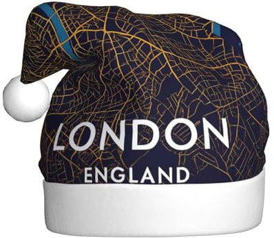 DUWAA Gorros de Navidad para adultos, diseño de mapa de la ciudad de Londres, Inglaterra, para fiestas de Año Nuevo
