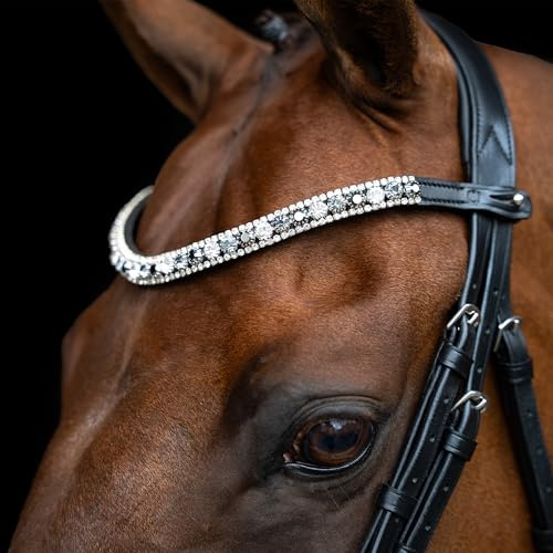 Imperial Riding pannband IRHSlim, smalt pannband i läder med glasstrass och pennlås, svart-silver, cob