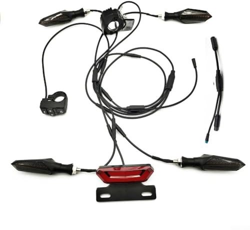 Kit di luci per bici elettriche, 36 V, 48 V, 52 V, indicatori di direzione anteriori e posteriori, luci di stop per triciclo elettrico, impermeabilità IPX4, con interruttore per clacson