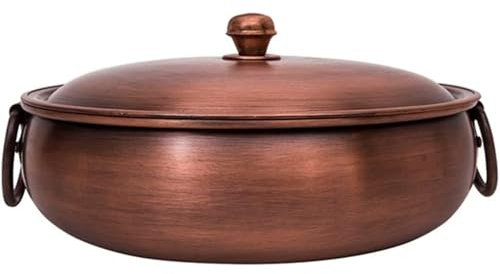 Pentola in Rame Antiaderente da 34 cm con Coperchio - Adatta al Forno, Ideale per stufati, zuppe e shabu-shabu - Realizzata a Mano con Corpo Rinforzato per Una Facile Pulizia - Ideale per us