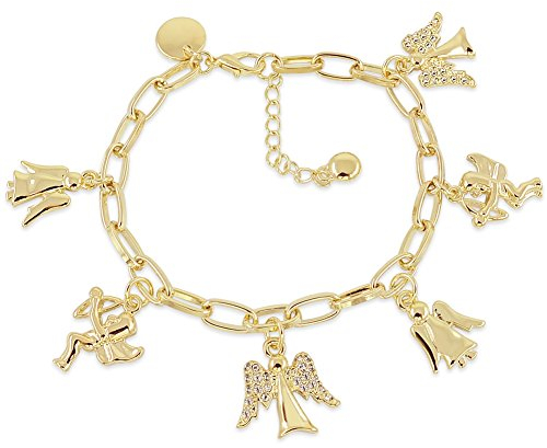 Nobel Bettelarmband Gold Armband Schutzengel mit Charms Kristalle SCHMUCK
