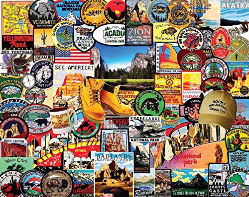 White Mountain Cardboard Jigsaw Puzzle 1000 Pieces 24-inch x 30-inch, National Park Badges