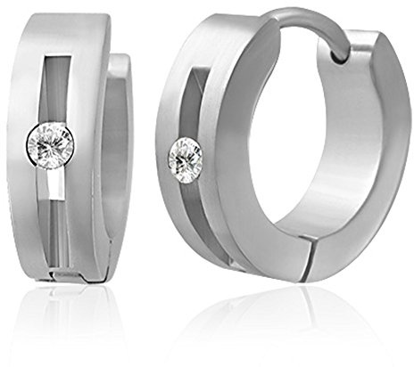 Zense - Orecchini da uomo in acciaio con diamante CZ a cerchio ZE0003