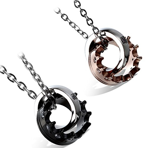 Cupimatch 2Pieces Stainelss Steel Queen King Crown Ring CZ Valentine Pendant Couple Necklace with 18 & 22 Chain …