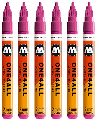 Molotow One4All 127HS akrylmärkpenna (2,0 mm linjetjocklek, hög täckning och permanent, UV-beständig, för nästan alla ytor) 6 stycken färg 232 magenta | 2,0 mm linjetjocklek, hög täckning och permanent, snabbtorkande, UV-beständig, påfyllningsbar, för nästan alla ytor
