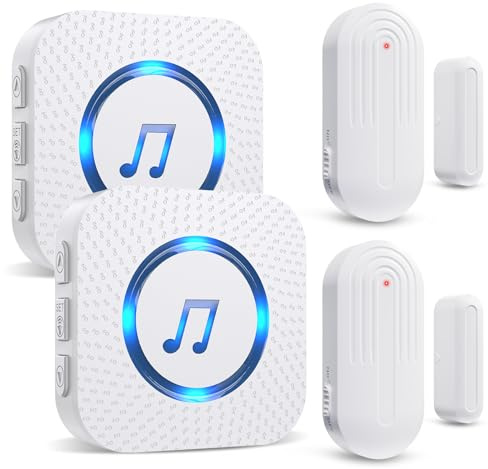 SanJie Door Chime, Door Open Contact Sensor Alarm for Business/Store/Home/Office When Entering, with 500 FT Range,26 Chimes 5 Adjustable Volume 2 Receivers +2 Sensors