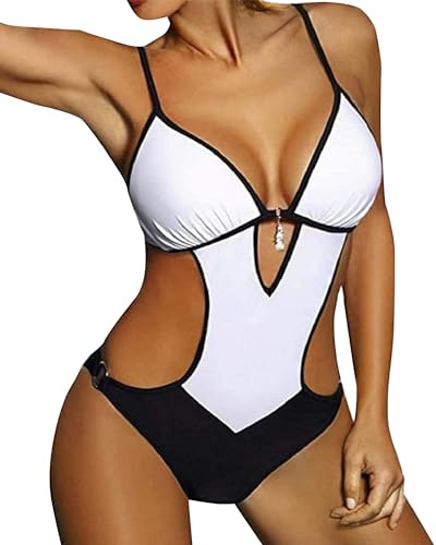 JFAN Baddräkter i ett stycke dam trikini baddräkt strand pool sexig baddräkt i ett stycke dam push-up vadderad baddräkt, Vit, XL